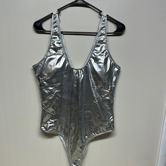 Silver Metallic Women's One Piece Swimsuit - Picture 1 of 9